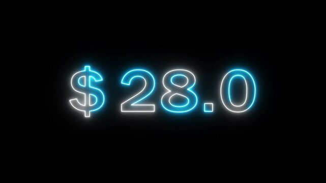 Neon 84 dollar counting animation. Increasing counter dollar number. Business count dollar number. Counting money and digits.