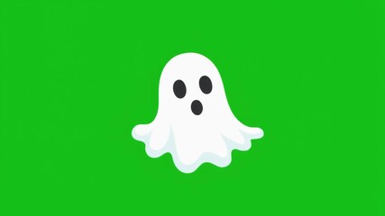 Cartoon ghost with surprised expression on a green background, simple and spooky.