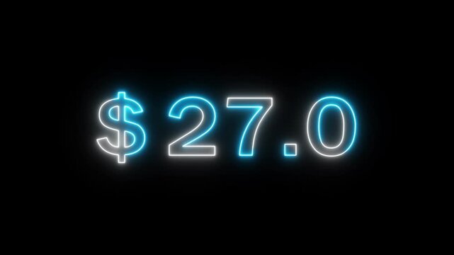Neon 81 dollar counting animation. Increasing counter dollar number. Business count dollar number. Counting money and digits.