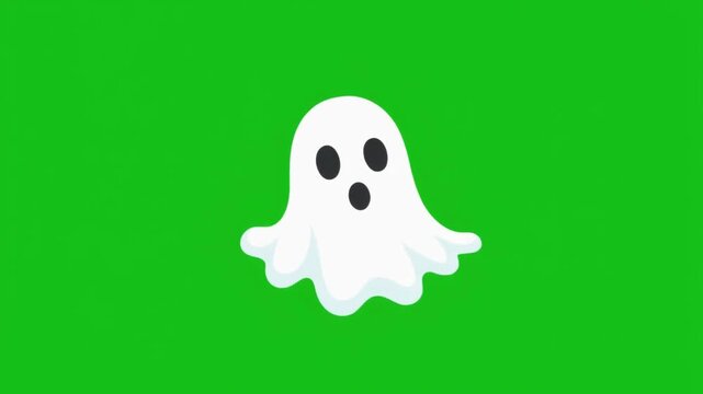 Cartoon ghost with surprised expression on a green background, simple and spooky.