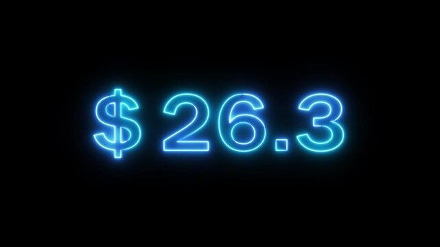 Neon 79 dollar counting animation. Increasing counter dollar number. Business count dollar number. Counting money and digits.