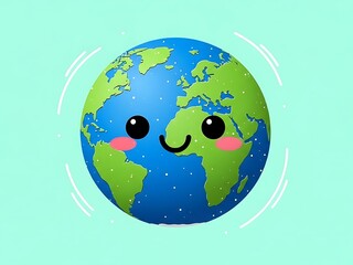 Cute Smiling Earth Cartoon Illustration
