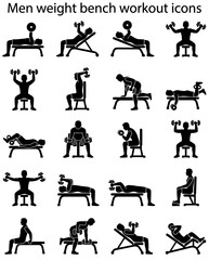 Men Weight Bench Workout Vector Icon Sheet File – Gym Fitness Exercise Icons