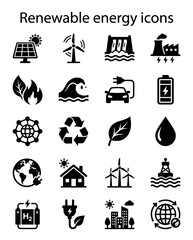 Renewable Energy Vector Icon Sheet File – Green Power Silhouette Icons