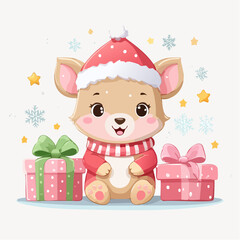 Naklejka premium christmas card with teddy bear