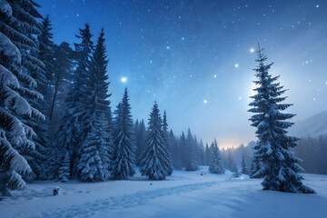 Starlit Snowy Forest