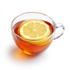 Freshly Brewed Tea with Lemon Slice in Clear Glass Mug for Refreshing Moment