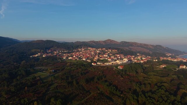 Louro Parish And Village Within The Municipality Of Muros In The Province Of A Coru&ntilde;a, Galicia, Spain. Aerial Shot