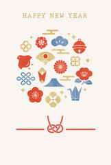 水彩風の縁起物と水引のポストカード