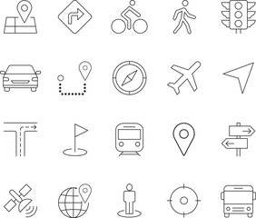 Navigation icons collection of line art symbols for maps directions and location services