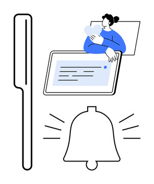 Notification concept a tablet, a messaging app, and an alert icon. Notifications enhance communication, streamline messaging workflows, and stay updated efficiently. For apps, systems, accessibility
