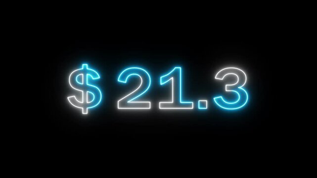 Neon 64 dollar counting animation. Increasing counter dollar number. Business count dollar number. Counting money and digits.