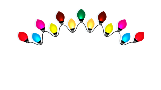 Colorful retro string lights (red, green, yellow, blue) in an arch shape on a transparent background. Ideal vector illustration for New Year, and party decorations.