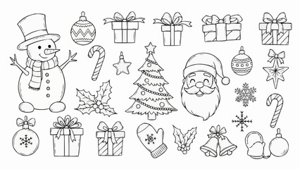 Christmas Elements Hand Drawn Sketch Collection.