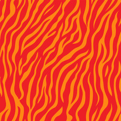 Naklejka premium Artistic Zebra stripes seamless vector pattern, animal print texture, unusual fire colors - orange and red