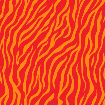 Artistic Zebra stripes seamless vector pattern, animal print texture, unusual fire colors - orange and red