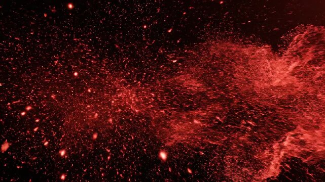 Dynamic turbulent swarm of chaotic red particles forming an abstract high energy movement wave across the frame for intense visualization crisis, visualization, movement