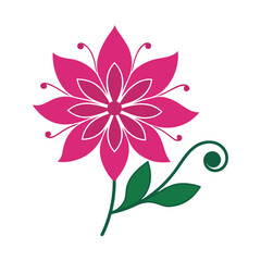 Isolated pink flower with green stem and leaves on white background, illustration Vector