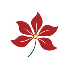 Single red autumn leaf with yellow center and green stem, isolated Vector