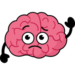 Obraz premium Sad Pink Brain Character With Big White Eyes And Worried Eyebrows On Black Background Vector Art