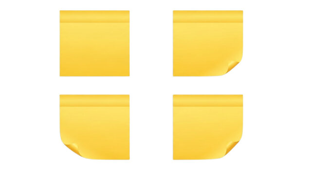 Versatile Collection of Blank Yellow Sticky Notes with Curled Edges for Reminders and Organization