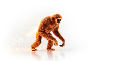 Intricate digital artwork portraying a golden brown gibbon with captivating detail