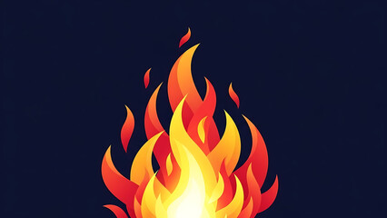 Vibrant stylized vector fire flame illustration against a dark background symbolizing energy and heat