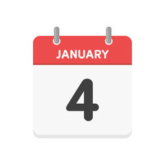 1月4日･JANUARY 4の日めくりカレンダーのアイコン - 1/4の日付入りシンプルな英語の暦