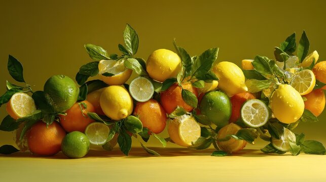 Citrus Symphony - A Vibrant Still Life of Lemons, Limes, and Oranges.
