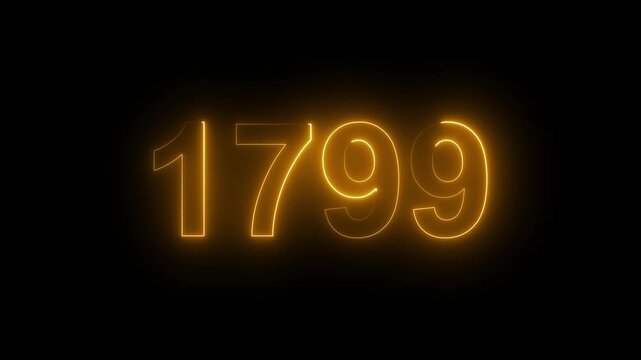 1799 Glowing Neon Line Text Animation, Powerful Abstract Neon Number Design in Stunning 4K Highlighting the Iconic and Important Year important date 1799.