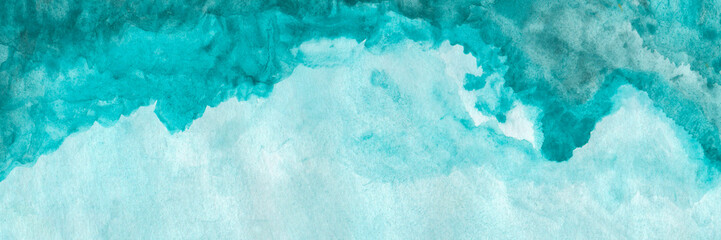Dreamy turquoise and aqua watercolor cloudscape abstract background with soft flowing layers and ethereal texture