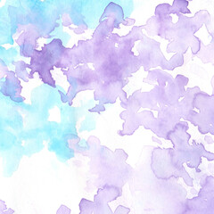 Light and airy watercolor abstract background in blue and purple hues, offering a serene decorative texture for modern creative projects