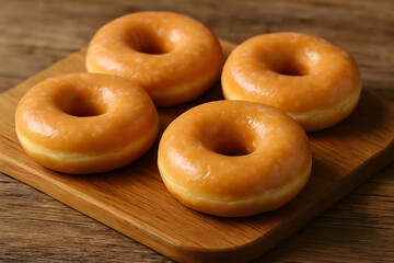 glazed donuts on wooden board