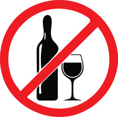 No Alcohol Prohibited Sign Vector &ndash; Alcohol Ban Symbol with Bottle and Wine Glass