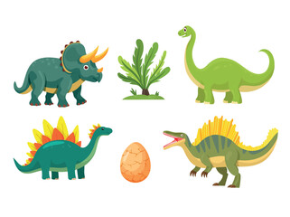 Dinosaurs. Flat vector clipart, illustration with isolated background.