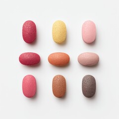 Obraz premium Colorful Variety of Rounded Beauty Sponges Arranged in a Grid Pattern for Makeup Application and Cosmetic Use