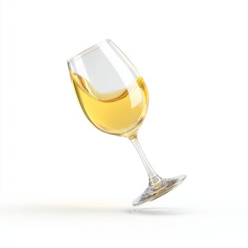 Elegant tilted wine glass filled with golden liquid showcases the beauty of fine beverage in a minimalist setting