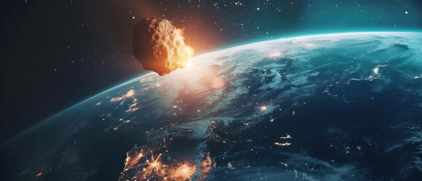 Planet Earth atmosphere before Asteroid impact, meteor warning from space. - Powered by Adobe