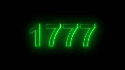 1777 Glowing Neon Line Text Animation, Powerful Abstract Neon Number Design in Stunning 4K Highlighting the Iconic and Important Year important date 1777.