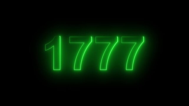 1777 Glowing Neon Line Text Animation, Powerful Abstract Neon Number Design in Stunning 4K Highlighting the Iconic and Important Year important date 1777.