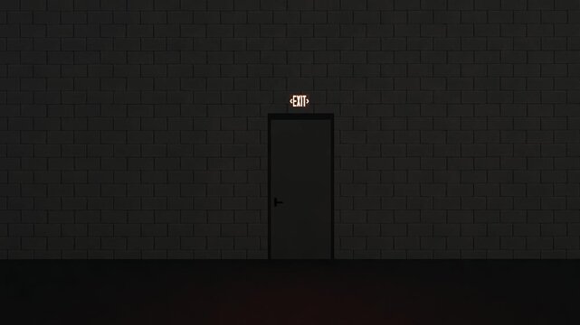 Liminals space backroom single exit door in the dark 3d render