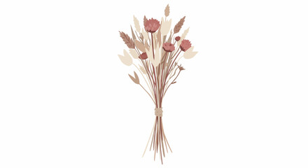 Fototapeta premium illustration of a dried flower bouquet on white background with copy space