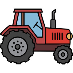 Red Tractor Vehicle With Large Gray Wheels And Blue Windows In A Flat Illustration Style Isolated On A Black Background Representing Agriculture And Farming
