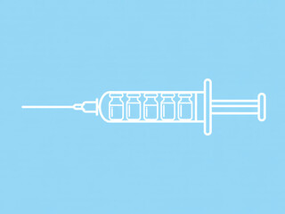 Modern syringe icon with multiple vaccine vials inside, symbolizing medical innovation and healthcare solutions against a clean blue background