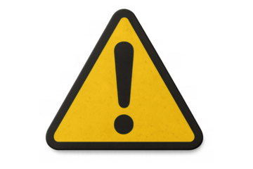 Yellow warning sign presenting an exclamation mark for danger, caution, alert, and important information, with transparent background