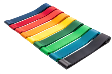 Colorful resistance bands arranged in a row for fitness