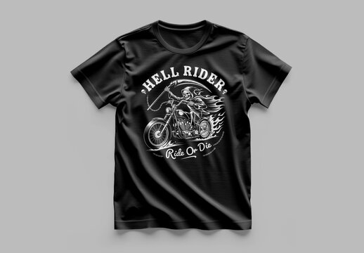 Hell Rider Biker Tshirt Design With Motorcycle Graphic