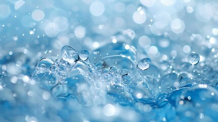 Abstract close up of splashing water with bokeh effect and light reflections