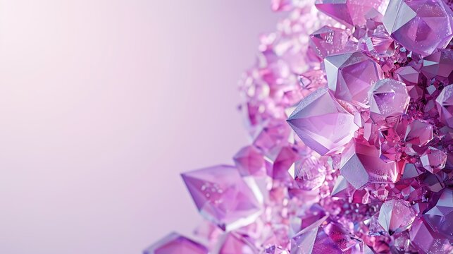 Abstract cluster of translucent purple geometric shapes and crystals