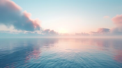 Serene ocean sunrise with soft clouds and gentle waves